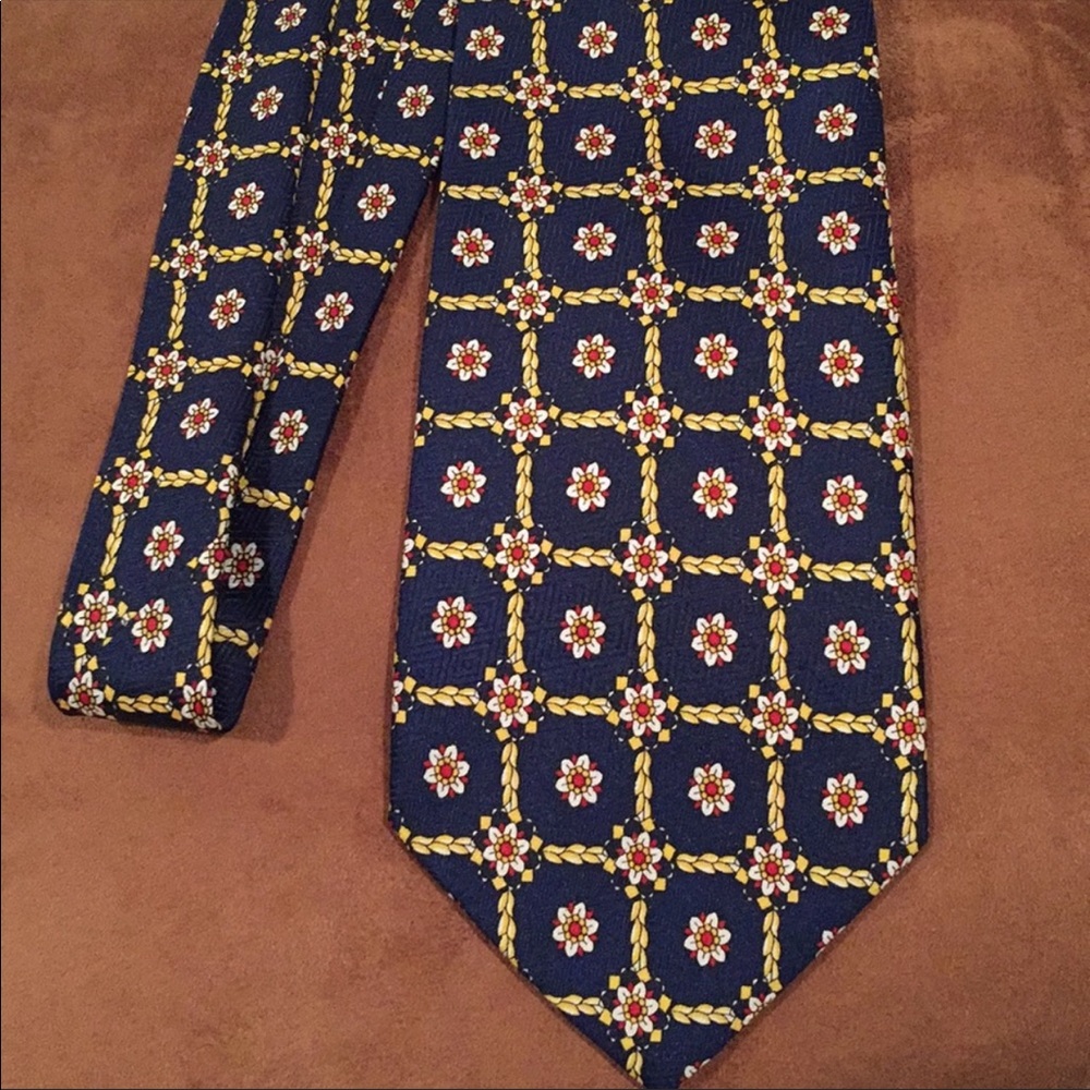 Laurant Benon Navy Blue Floral Silk Tie
